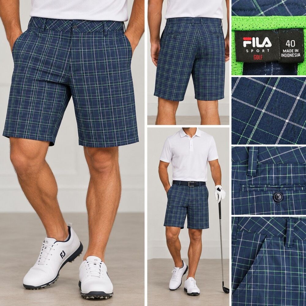 Fila Sport Golf Men’s Size 40 Navy Green Plaid Performance Shorts